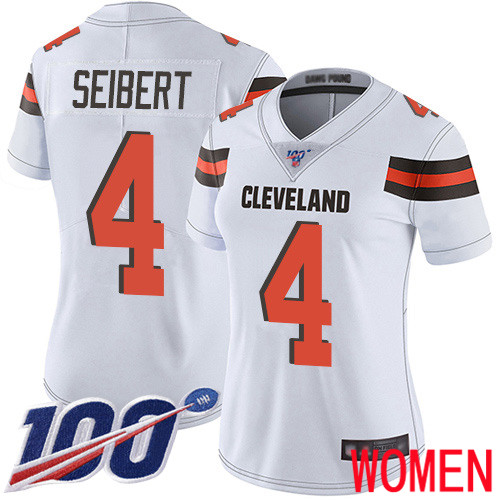 Cleveland Browns Austin Seibert Women White Limited Jersey #4 NFL Football Road 100th Season Vapor Untouchable->women nfl jersey->Women Jersey